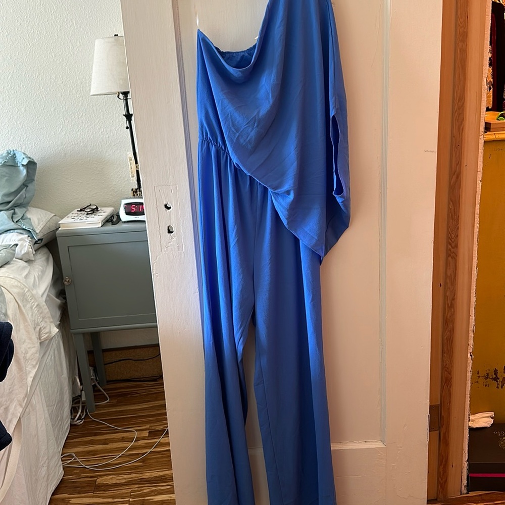 Blue One shoulder Jumpsuit